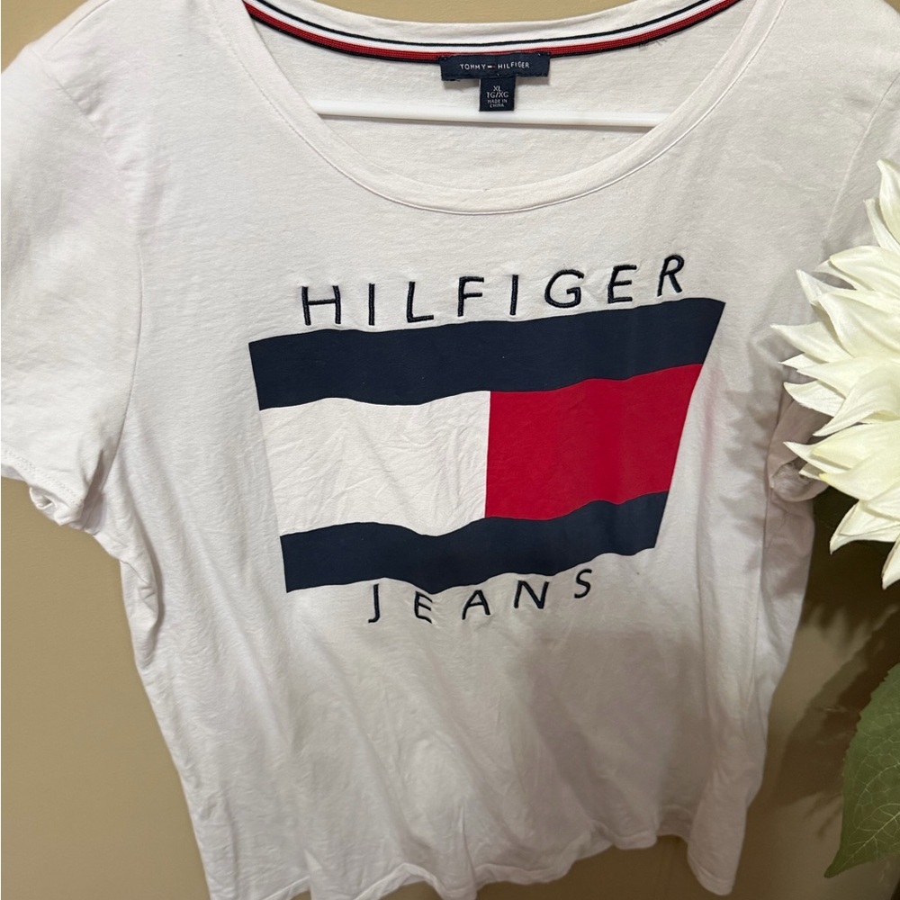 Tommy Hilfiger White Tee with Navy & Red Trim